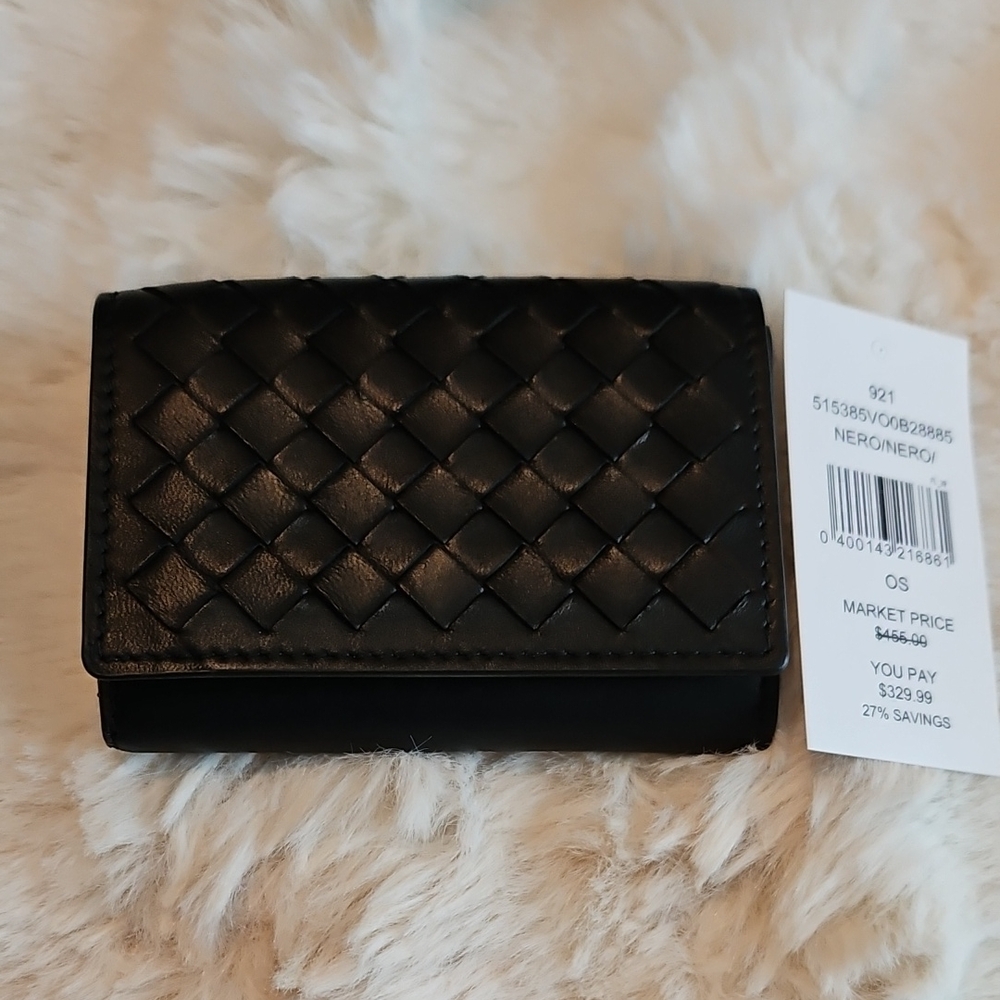 Bottega Veneta Black Woven Leather Card Holder Wallet